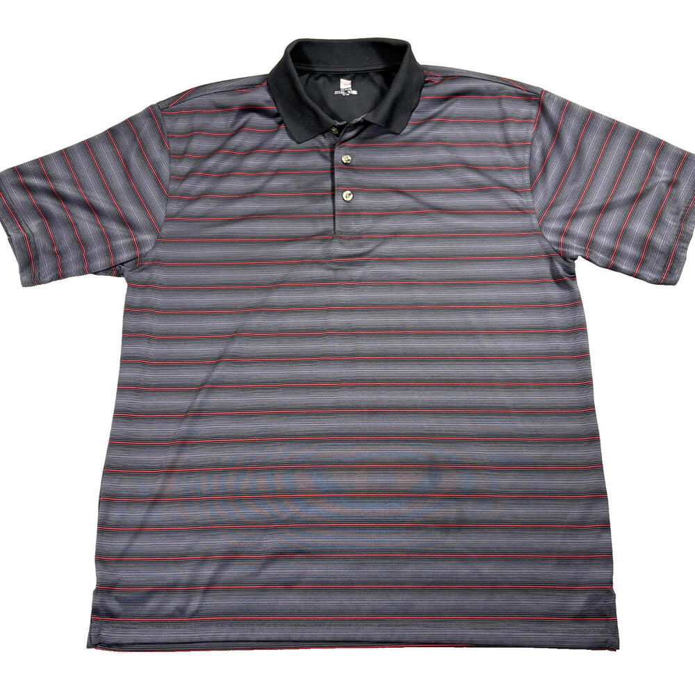2Under Polo Shirt Mens L Gray Red Stripe Golf Performance Moisture Wicking Top